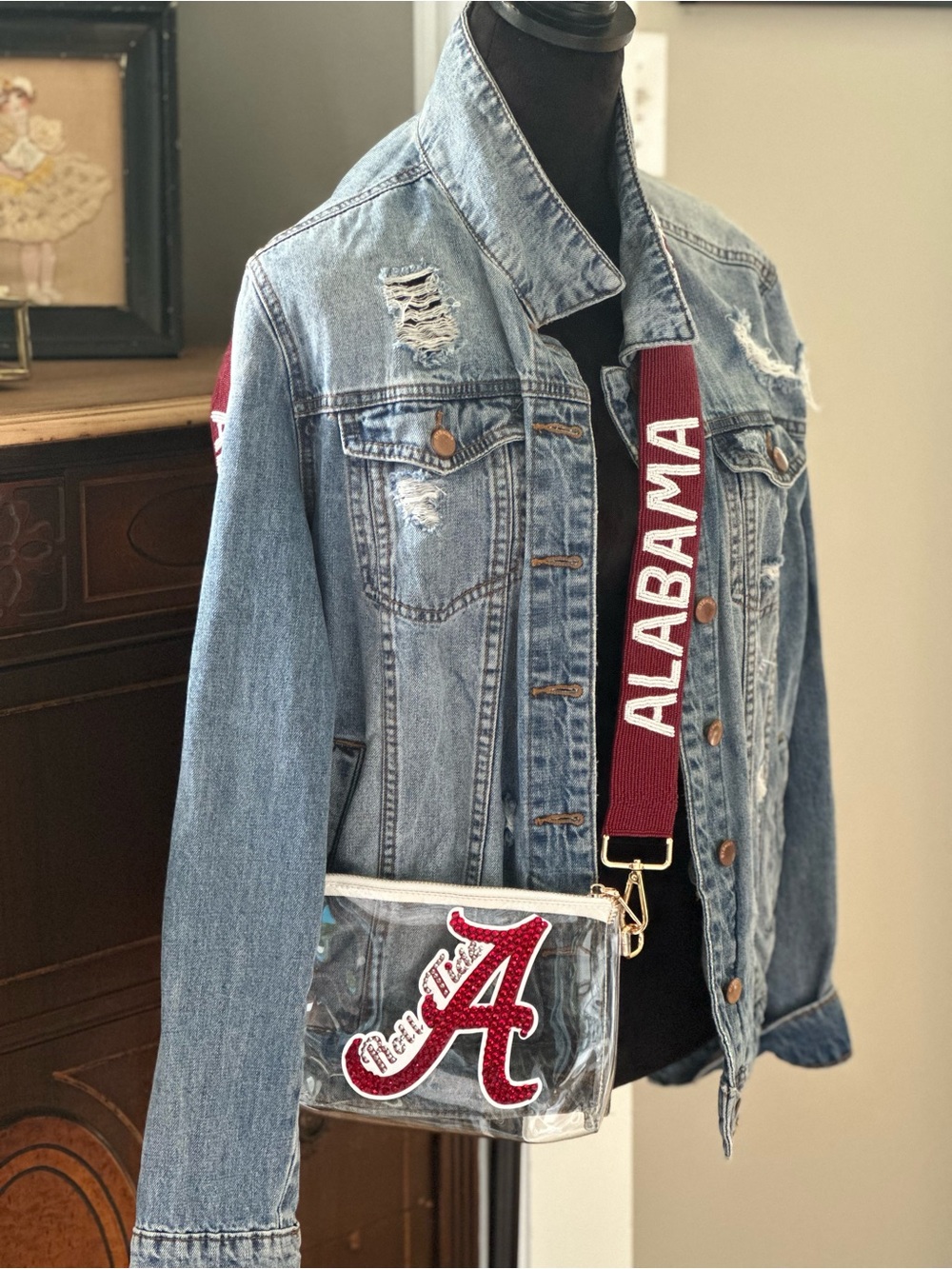 Alabama Roll Tide Rhinestone Stadium Crossbody Bag with Beaded Alabama Strap